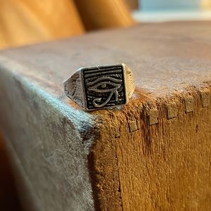 Solid brass Eye of Horus energy ring silver adjustable